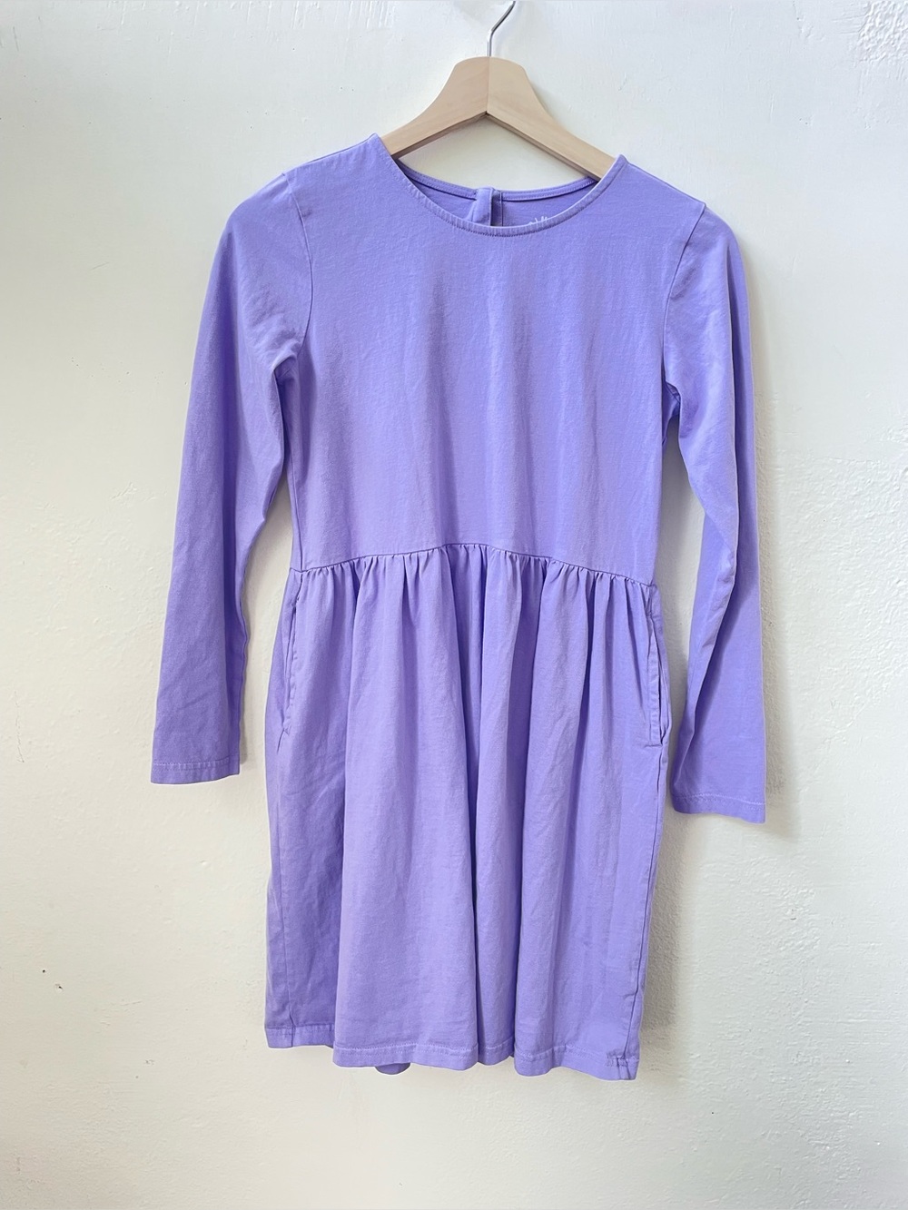 Primary Girl’s 14 Kids Long Sleeve Perfect Pocket Dress Iris Purple Cotton